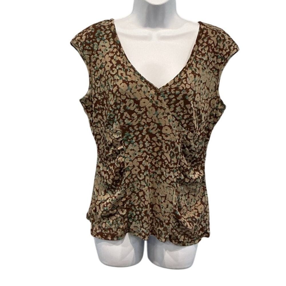 Vintage Womens Y2K Babydoll Top Size Large Mesh Brown Animal Print Stretch‎ 90s